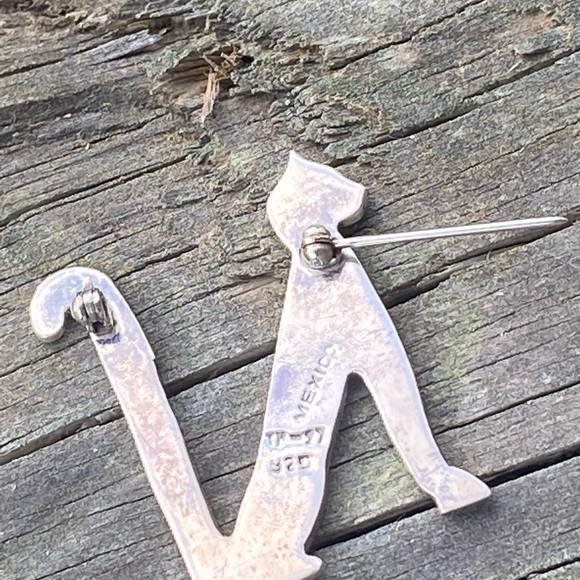Vintage Sterling Silver Cat Letter N Brooch Made in Mexico Stamped.925 Feline - Picture 5 of 8